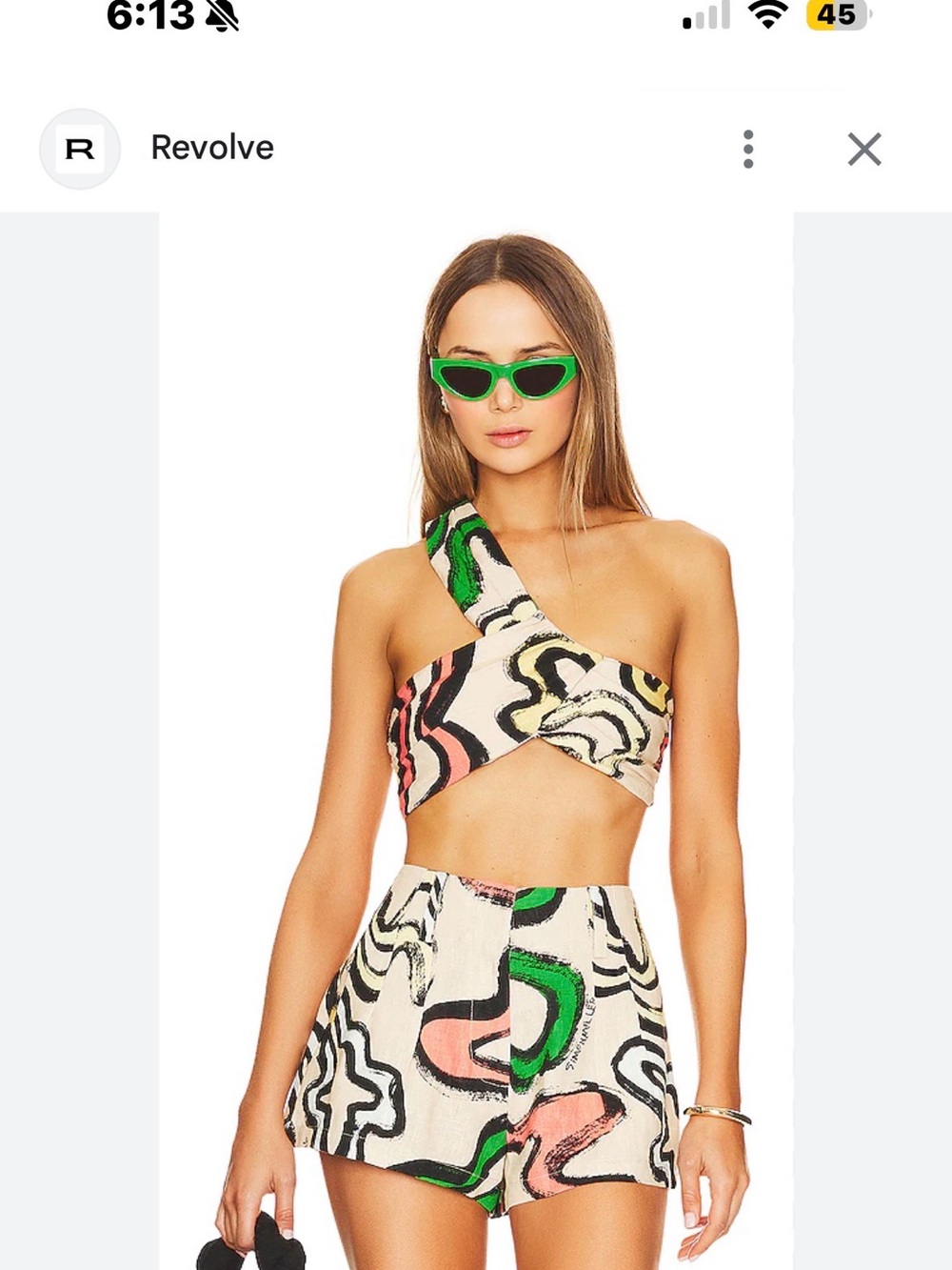 REVOLVE Multicolor One-Shoulder Crop Top & High-Waist Shorts Set - Green Accent